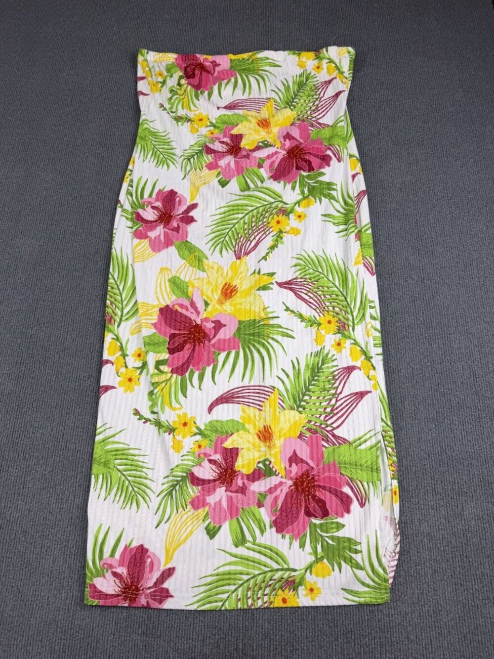 Rouge Collection Womens White Pink Yellow Tropical Strapless Maxi Dress 2X